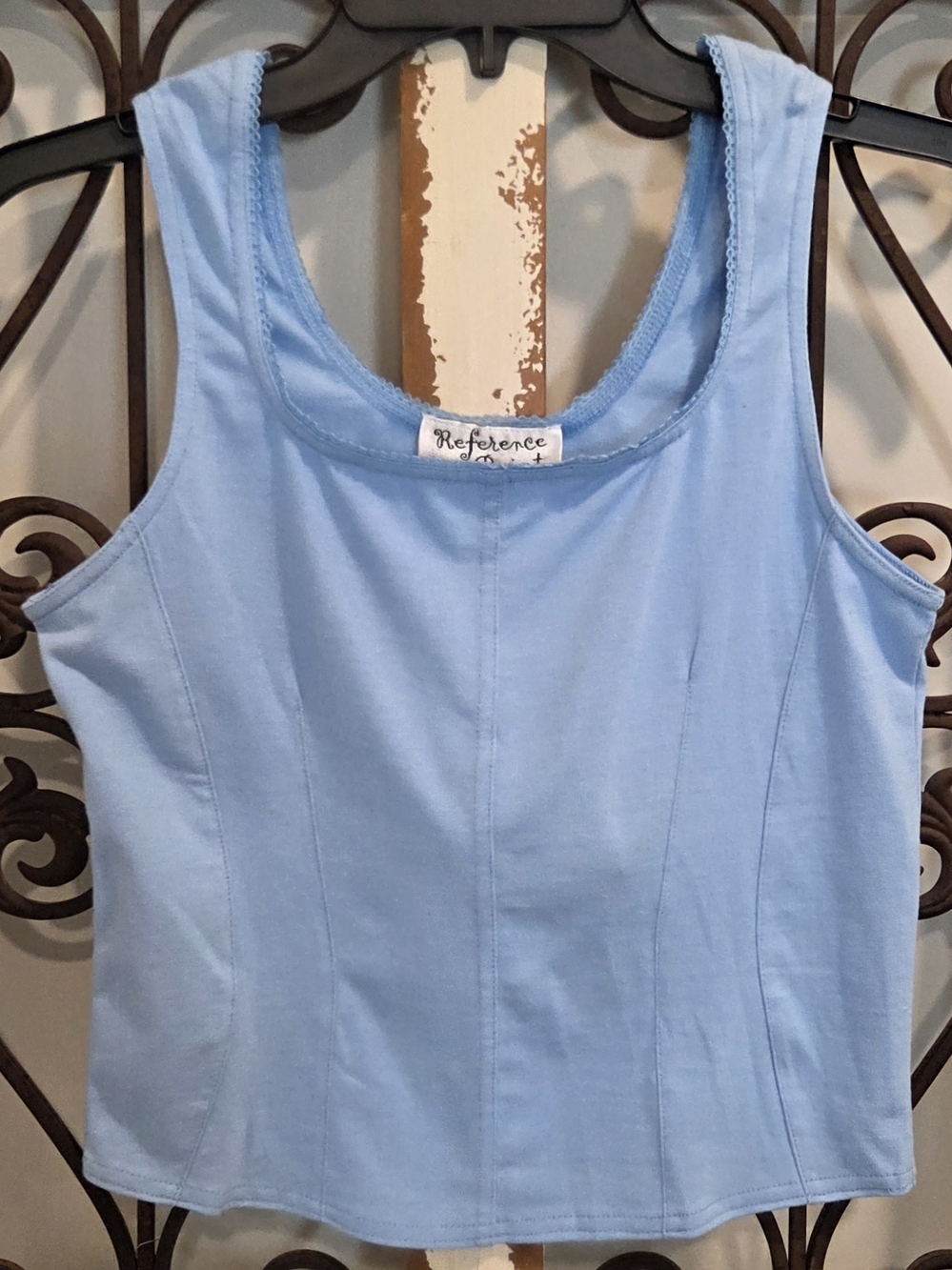 Y2K Baby Blue Summer Festival Fitted Tank Top Reference Point M Stretch